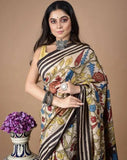 Wine Red Floral Garden In Pure Mulberry Silk Saree-017