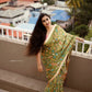 Traditional Handpainted Pen Kalamkari Tussar Silk Saree  |  Pistachio Green
