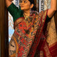 Traditional Handpainted Pen Kalamkari Tussar Silk Saree  |  Terracotta Red