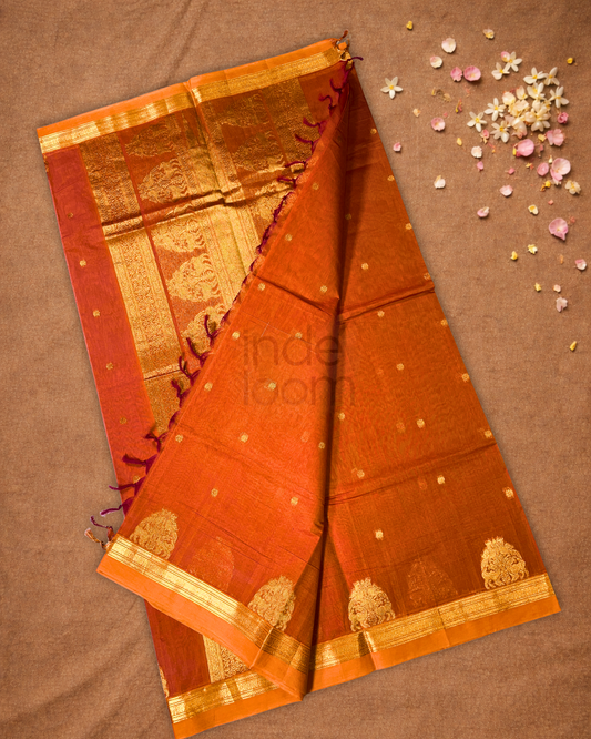 Chettinad Cotton Saree  |  Fire Orange
