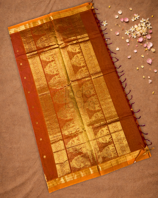 Chettinad Cotton Saree  |  Fire Orange