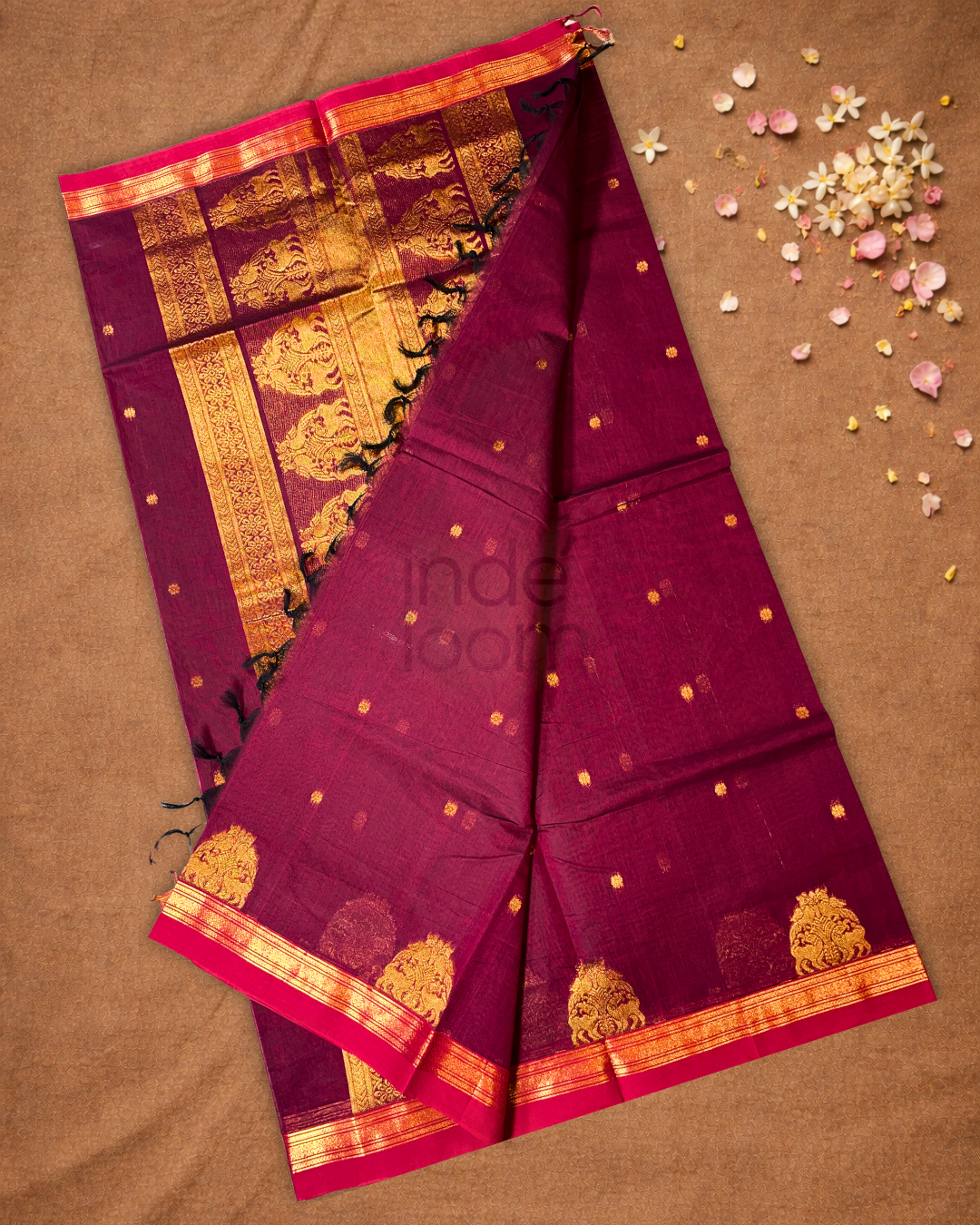 Chettinad Cottton Saree With Maroon with pink border