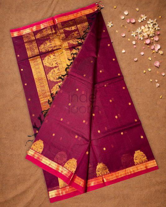 Chettinad Cottton Saree With Maroon with pink border