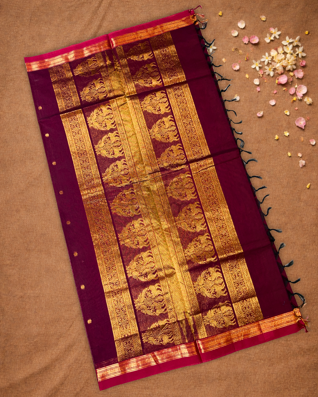Chettinad Cottton Saree With Maroon with pink border