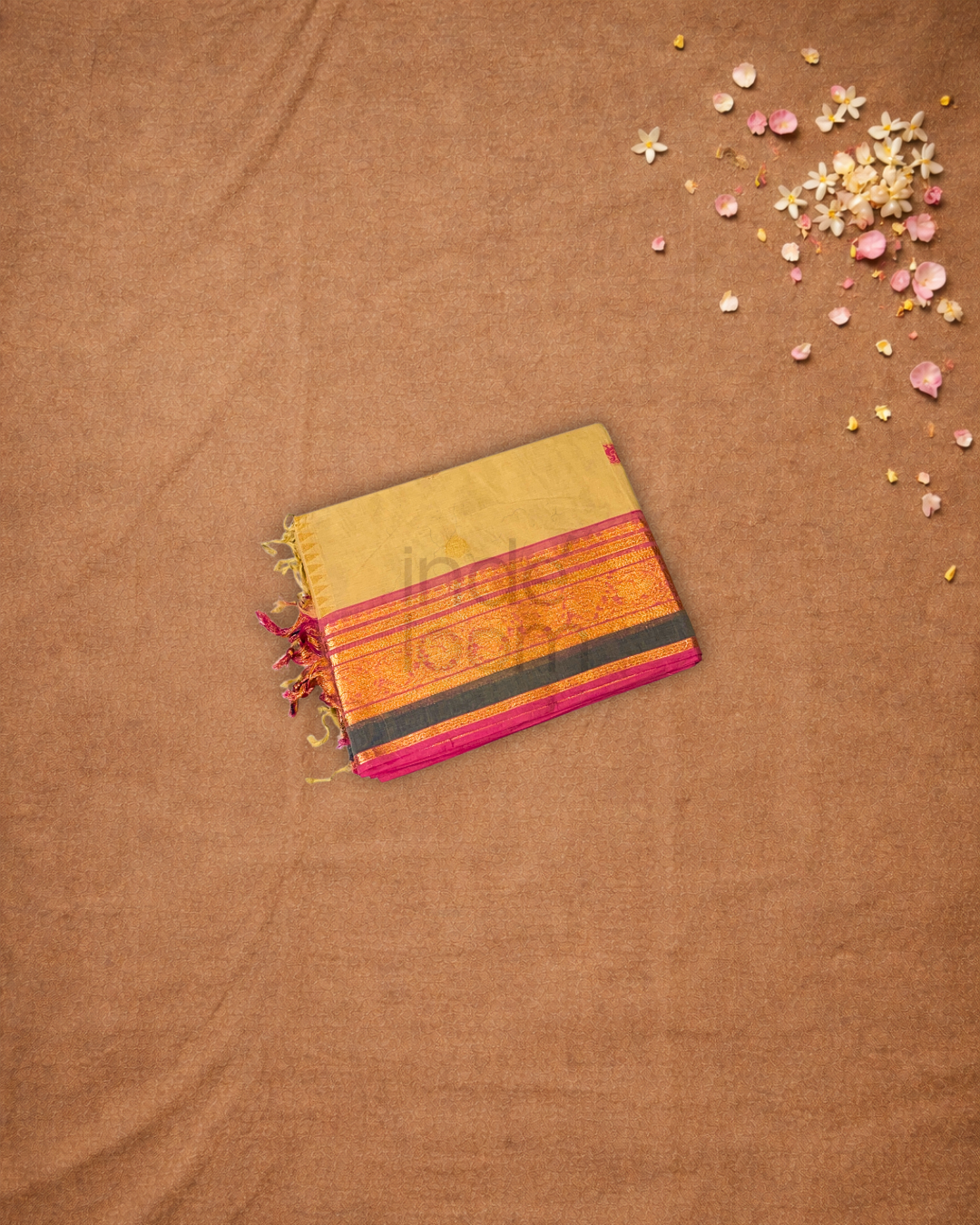 Chettinad Cottton Saree With Cream with pink border