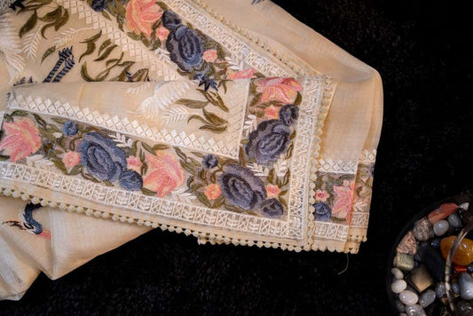 Light Golden Orange Embroidery Saree-002 - indeloom