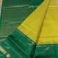 Pure handloom Korvai Silk Cotton Saree in Neon Yellow With Pine Green Pallu - 103