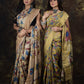 Pen Kalamkari Sari Cobalt Blue Garden Floral In Tussar Silk-013