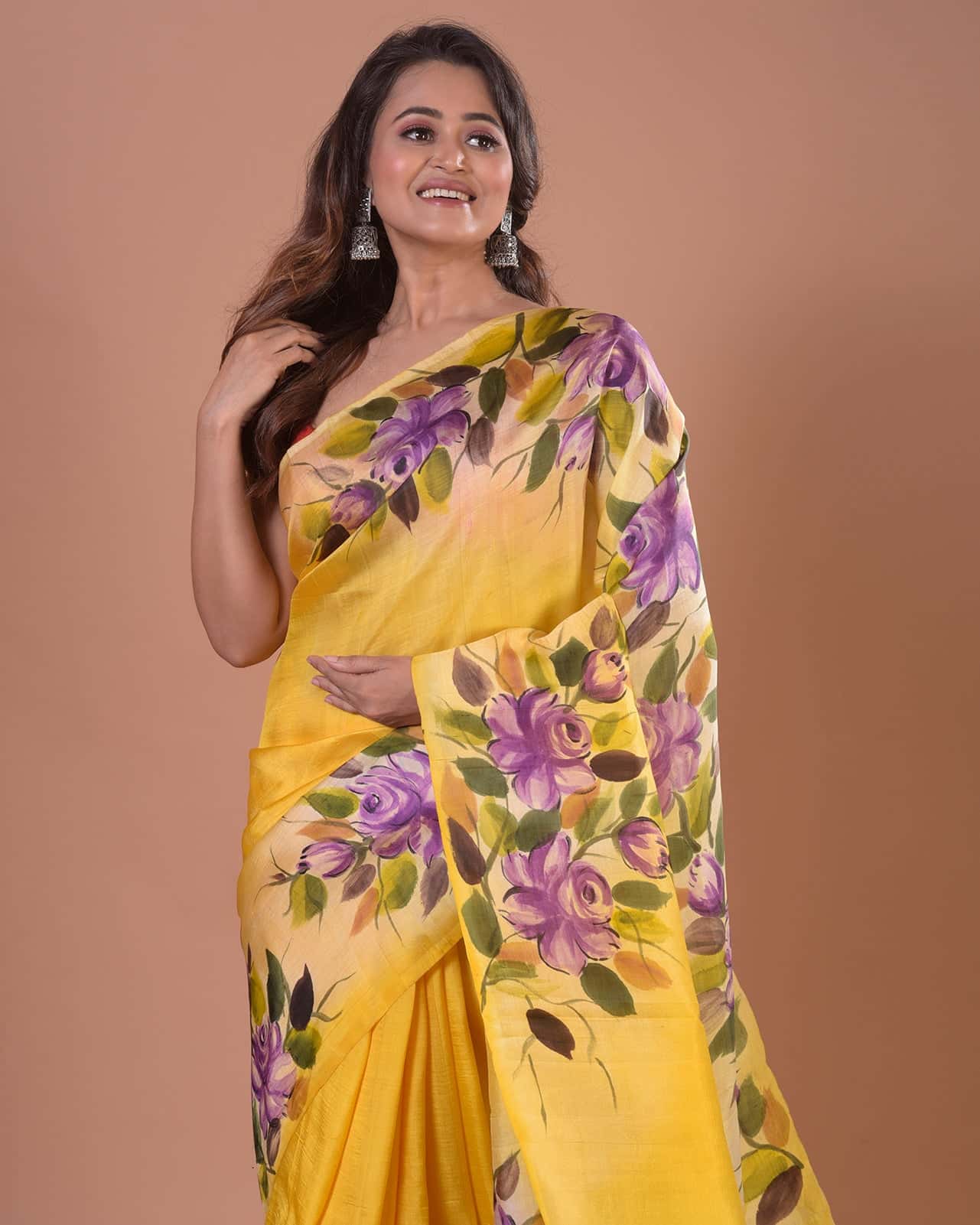 Handpainted Mulberry Handloom Silk Saree -025 - indeloom