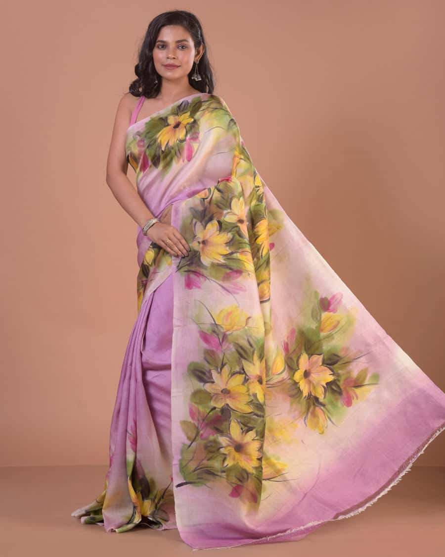 HANDPAINTED TUSSAR SILK SAREE-056 - indeloom
