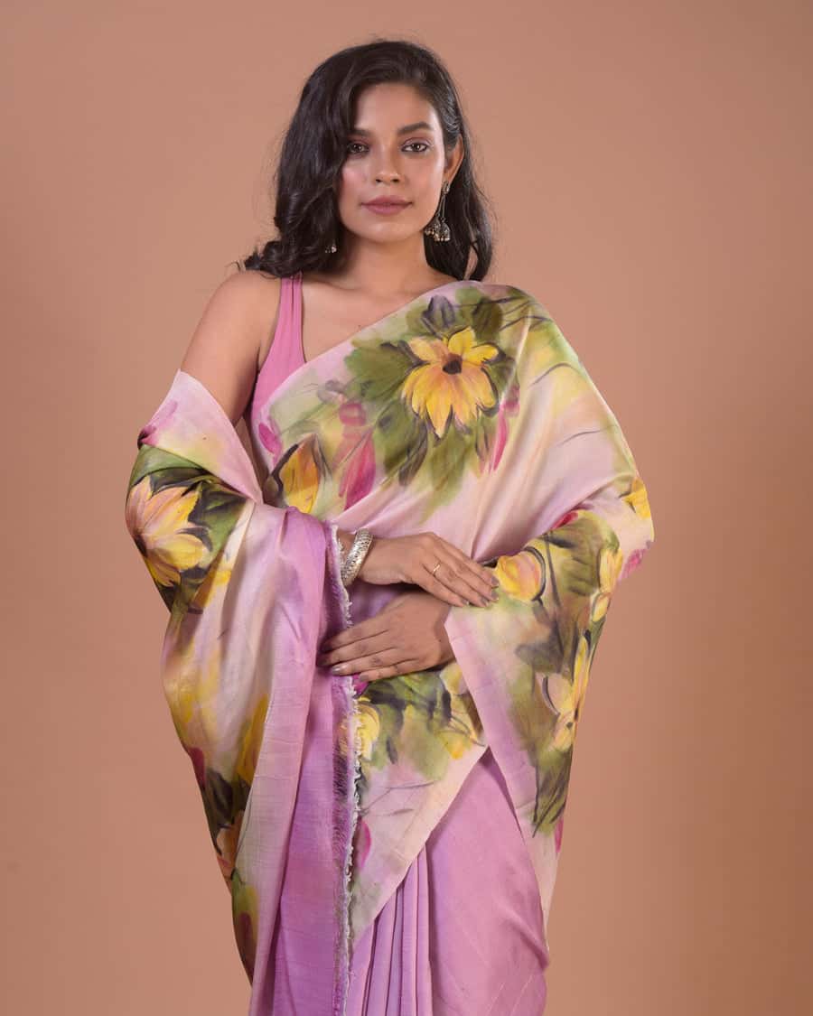 HANDPAINTED TUSSAR SILK SAREE-056 - indeloom