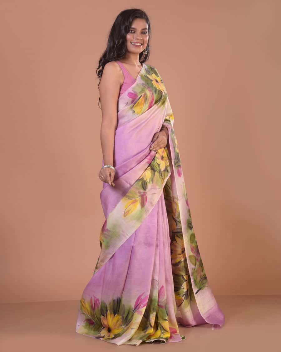 HANDPAINTED TUSSAR SILK SAREE-056 - indeloom