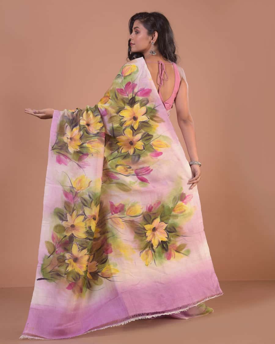 HANDPAINTED TUSSAR SILK SAREE-056 - indeloom