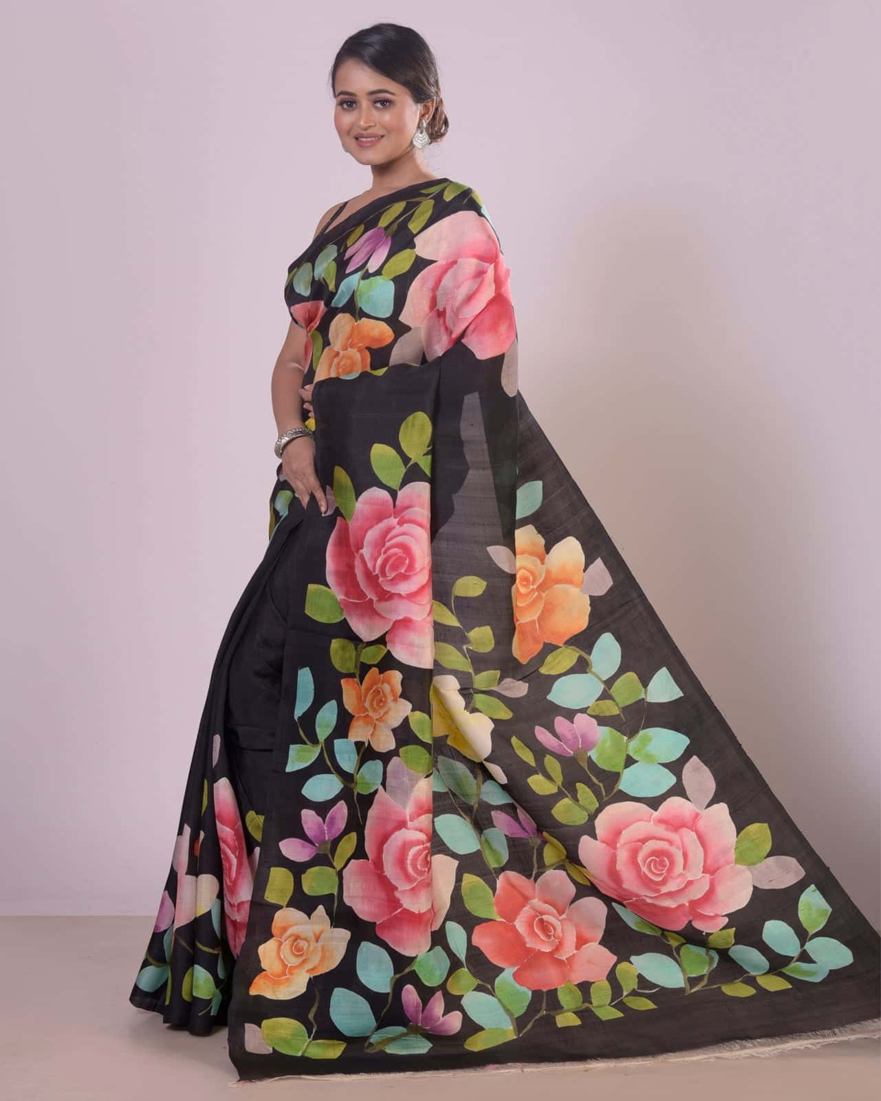 HANDPAINTED MULBERRY HANDLOOM SILK SAREE-036 - indeloom