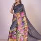 HANDPAINTED MULBERRY HANDLOOM SILK SAREE-040 - indeloom