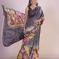 HANDPAINTED MULBERRY HANDLOOM SILK SAREE-040 - indeloom