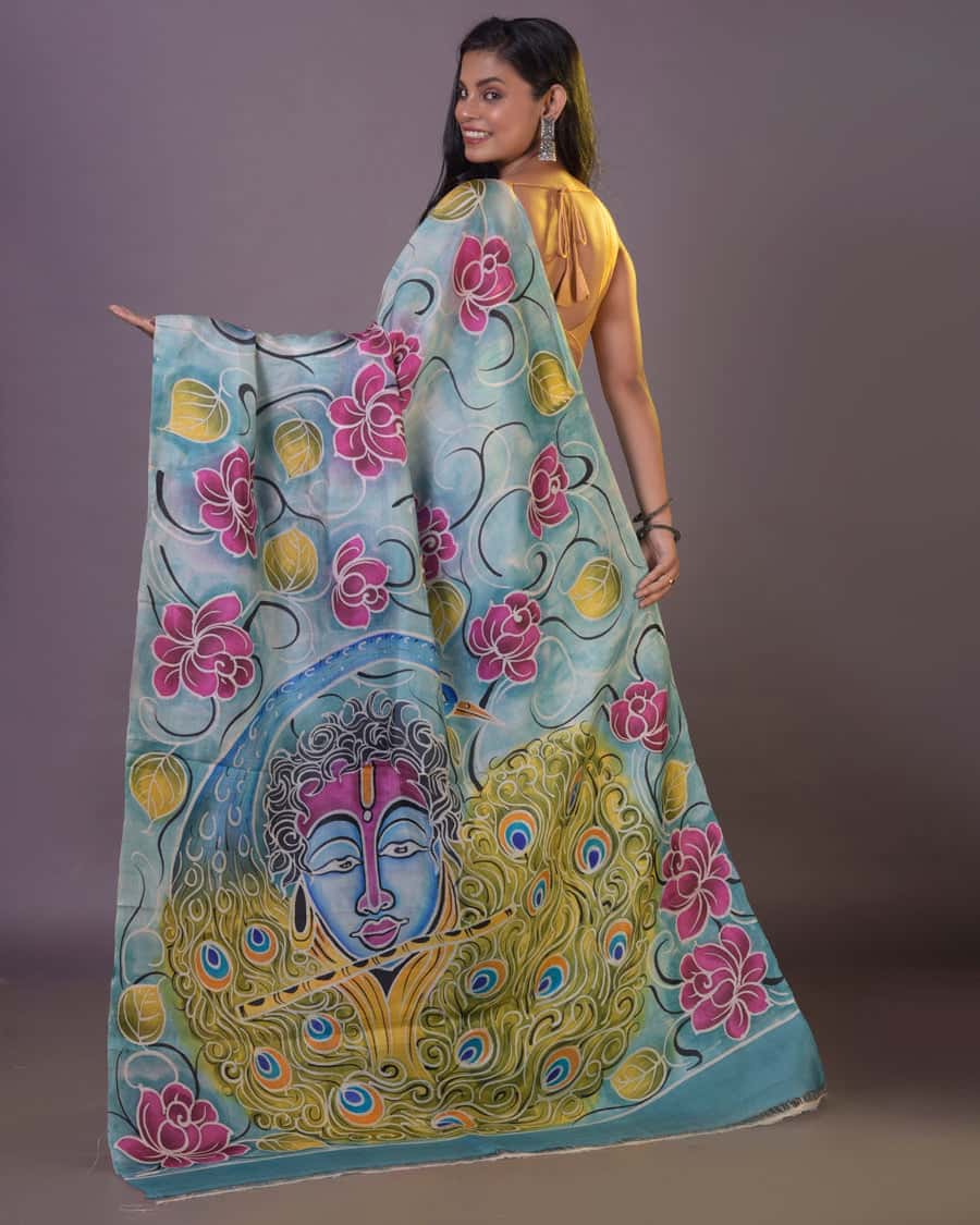 Hand Painted Mulberry Handloom Silk Saree-060 - indeloom
