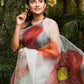 The Poppy Burst Organza Hand-painted Sari-065
