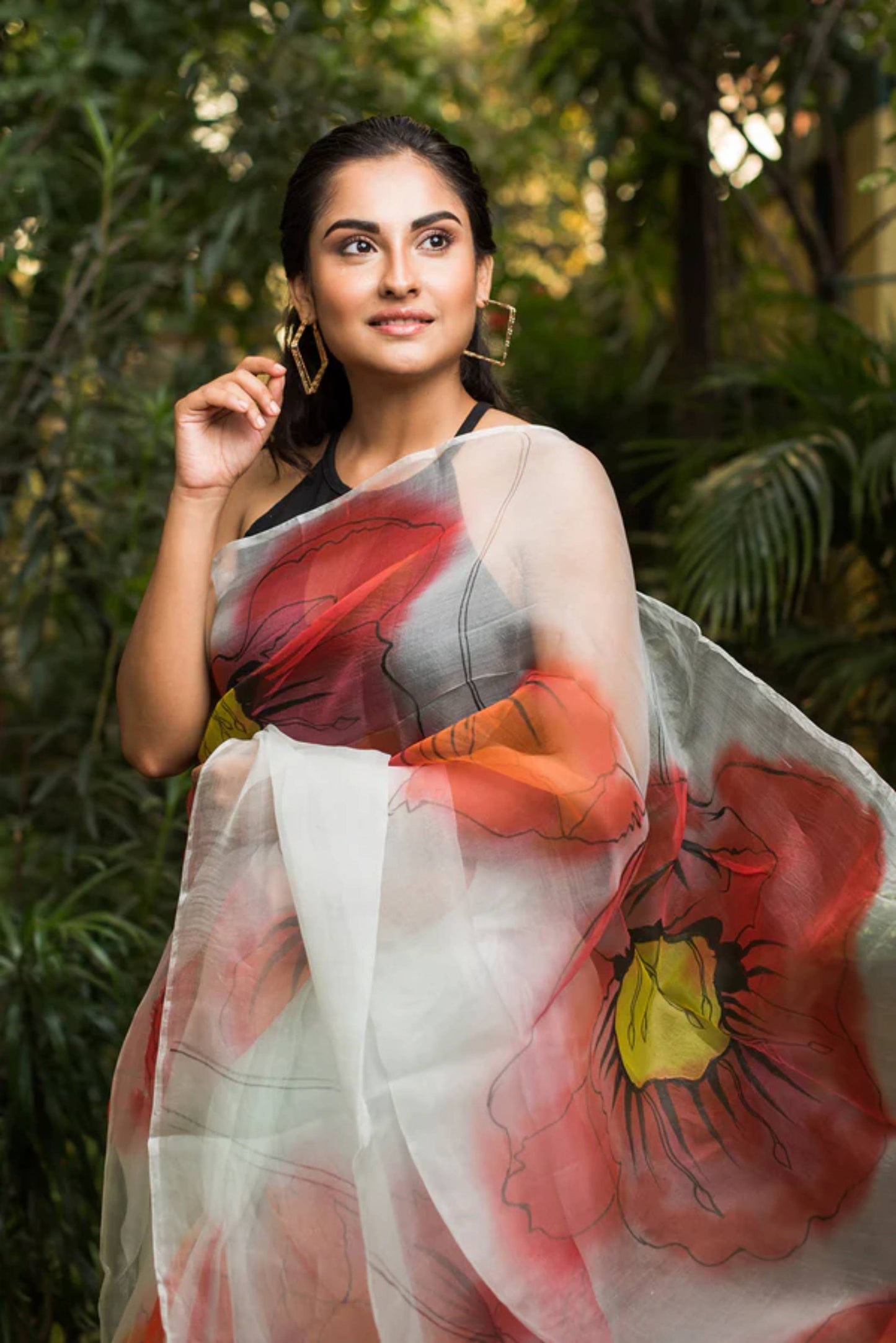 The Poppy Burst Organza Hand-painted Sari-065