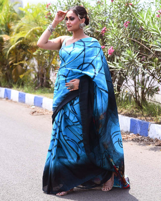 Handpainted Mulberry Handloom Silk Saree-005 - indeloom