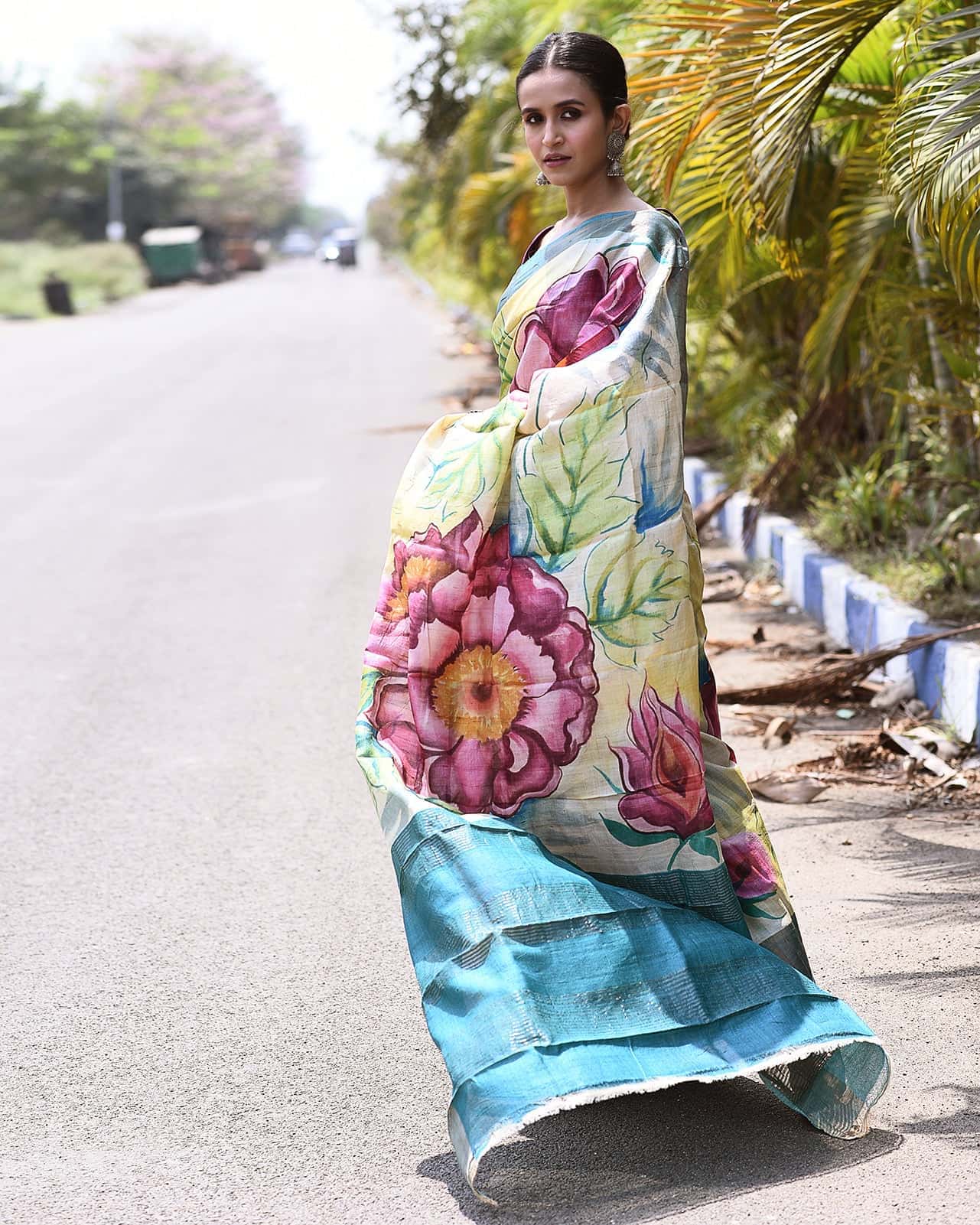 Handpainted Tussar Silk Saree-006 - indeloom
