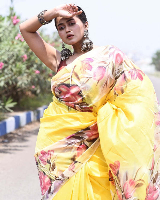 Handpainted Mulberry Handloom Silk Saree-003 - indeloom