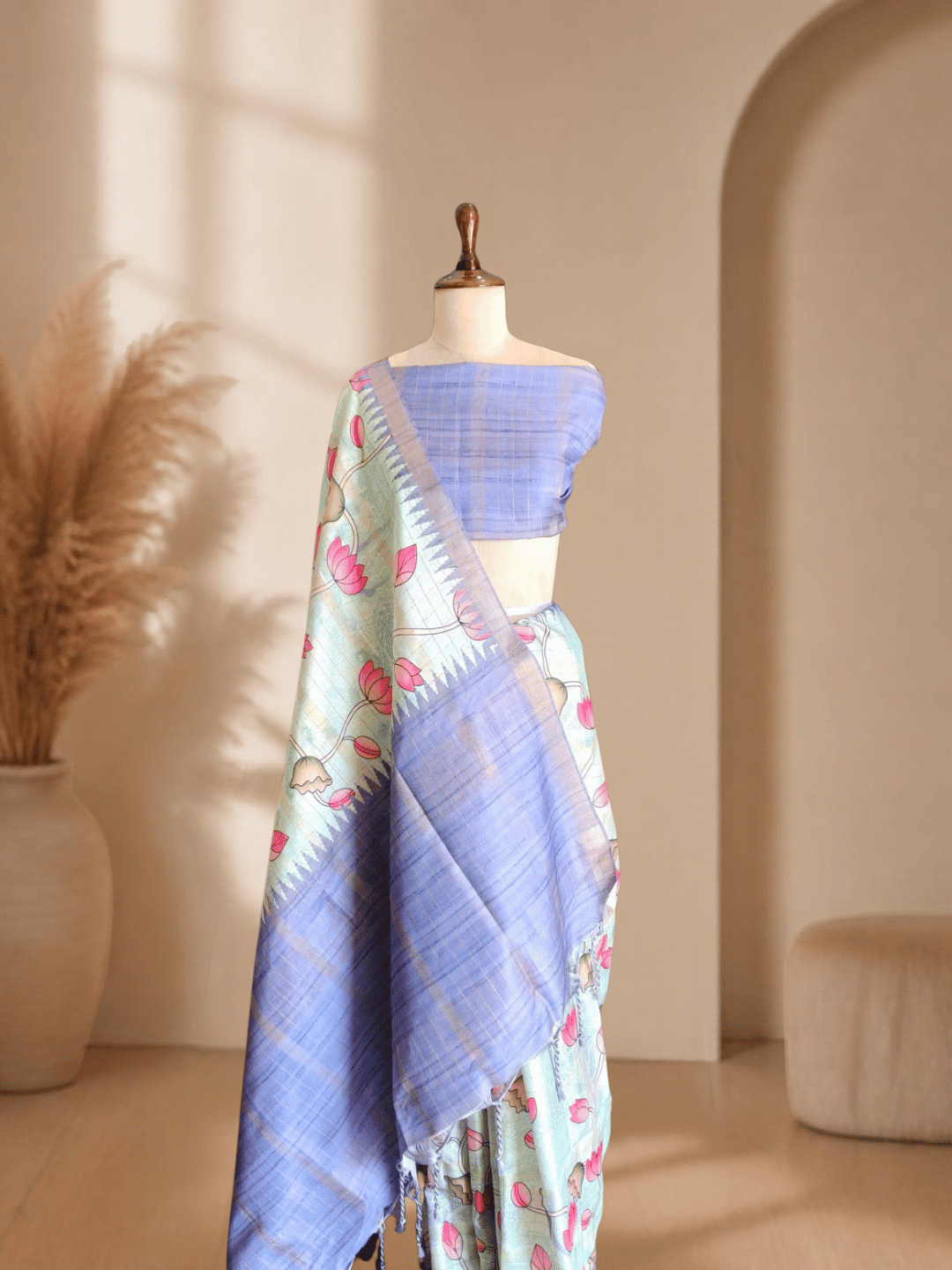 Exclusive Printed Tussar Semi Silk Saree | Green