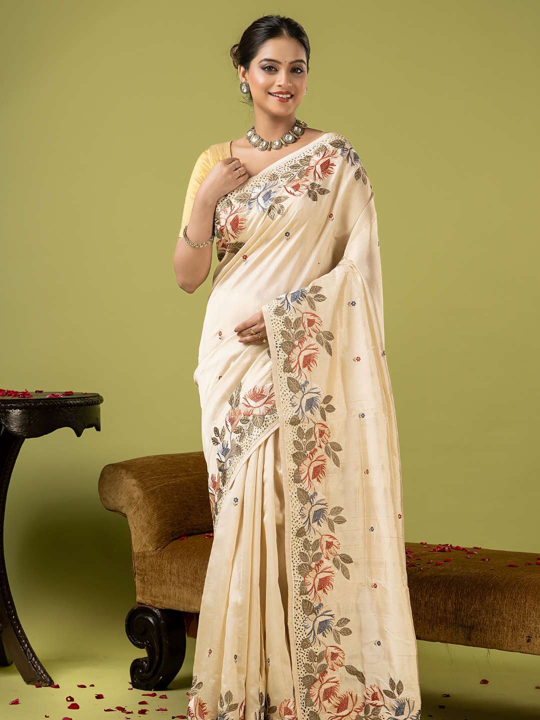 Fancy Blended Saree | Ivory Cream