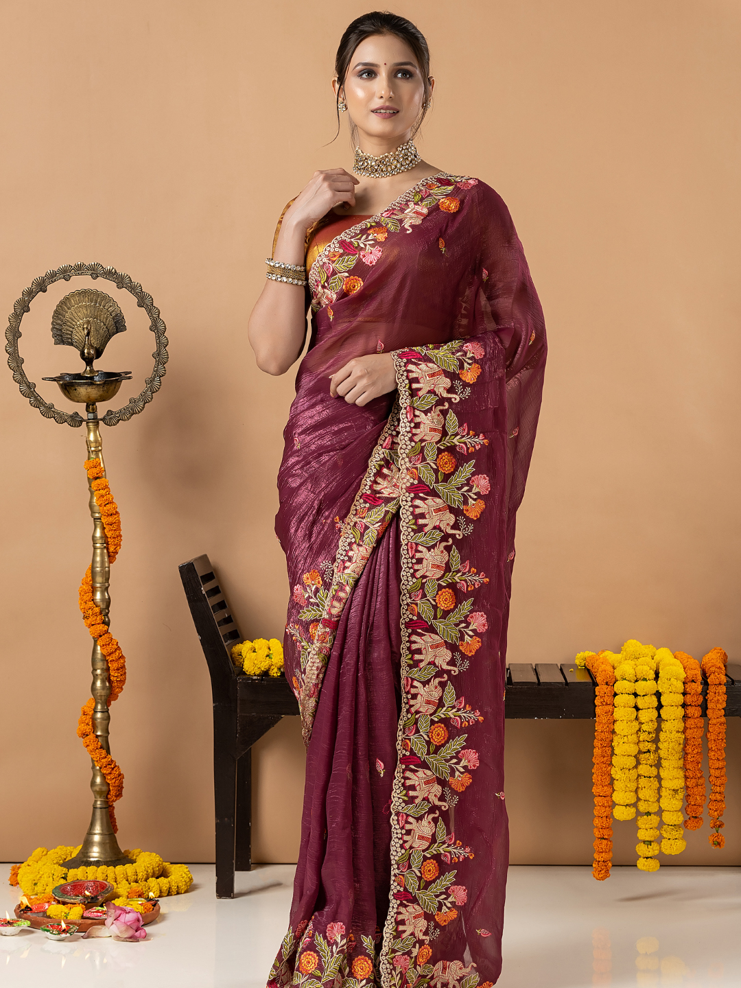 Fancy Blended Saree | Deep Purple