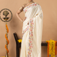 Fancy Semi Silk Saree | White | Plain Body with Floral border