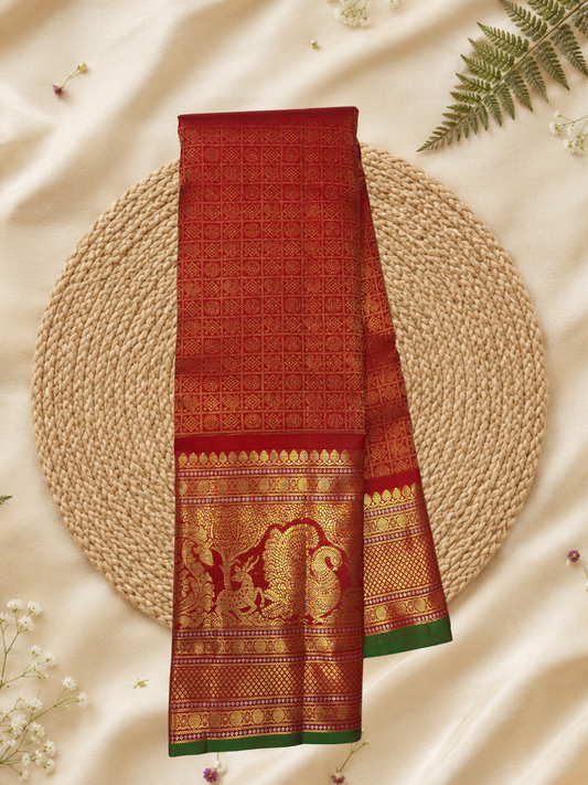 Handwoven Pure Gadwal Silk Saree  | Red