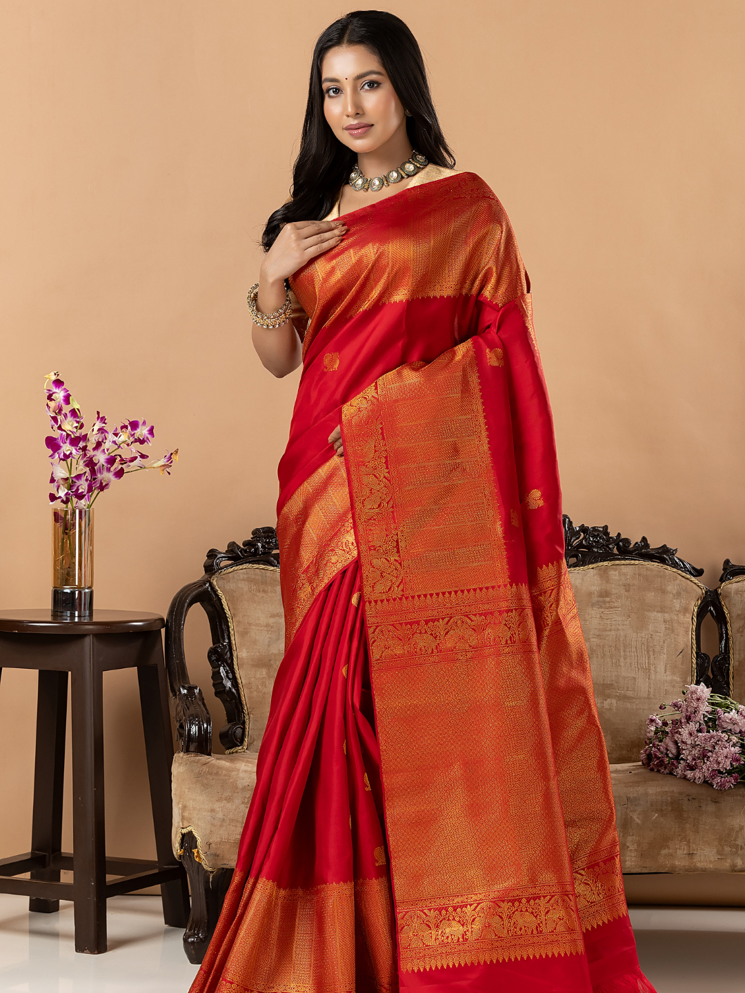 Handloom Kanjivaram Silk Saree | Classic Red