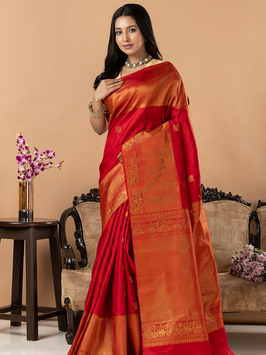 Handloom Kanjivaram Silk Saree | Classic Red