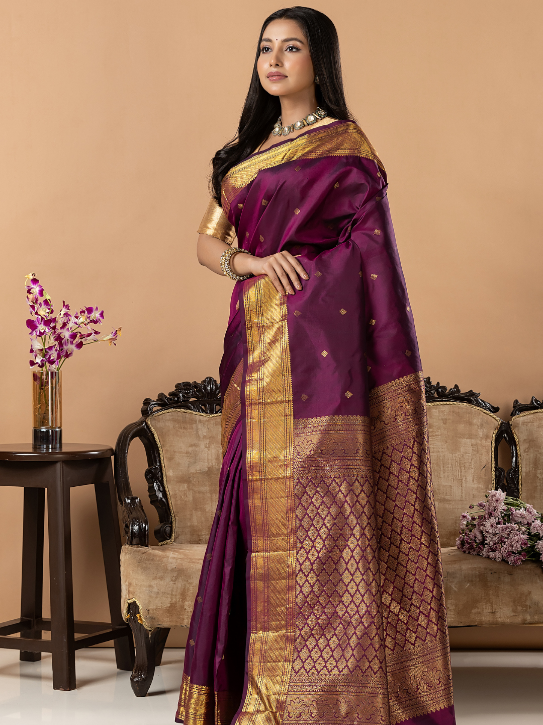 Handloom Kanjivaram Silk Saree | Deep Purple