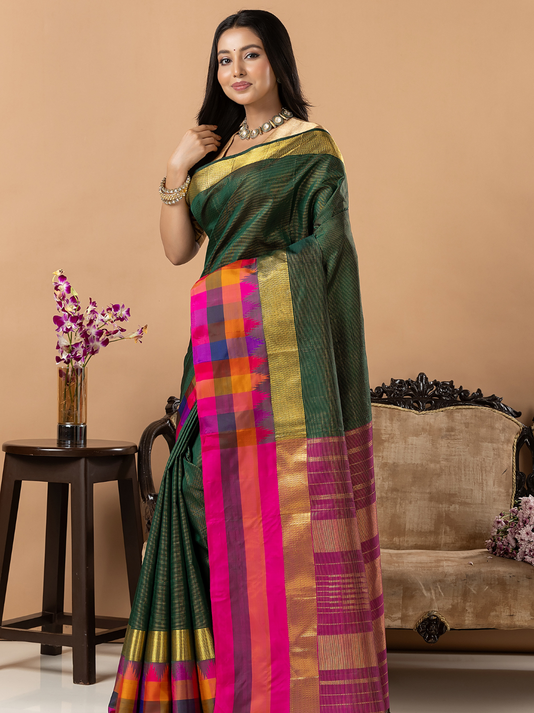 Handloom Kanjivaram Silk Saree | Dark Green
