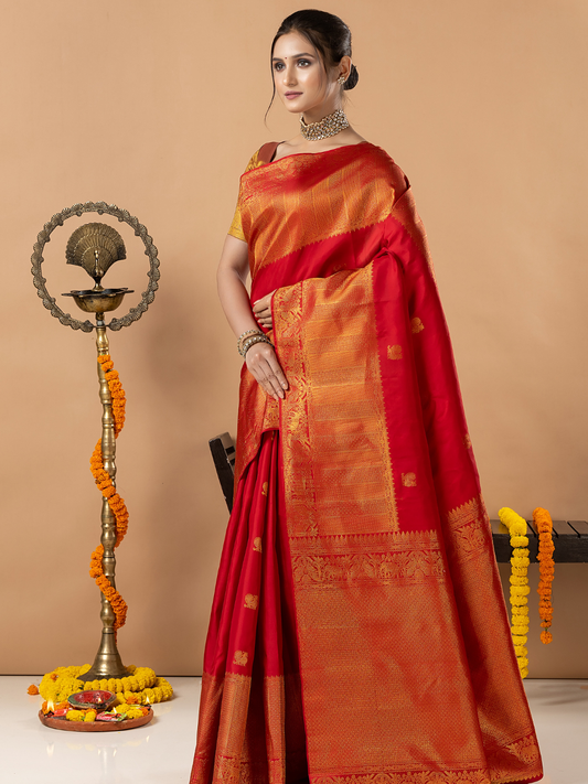Handloom Kanjivaram Silk Saree | Classic Red
