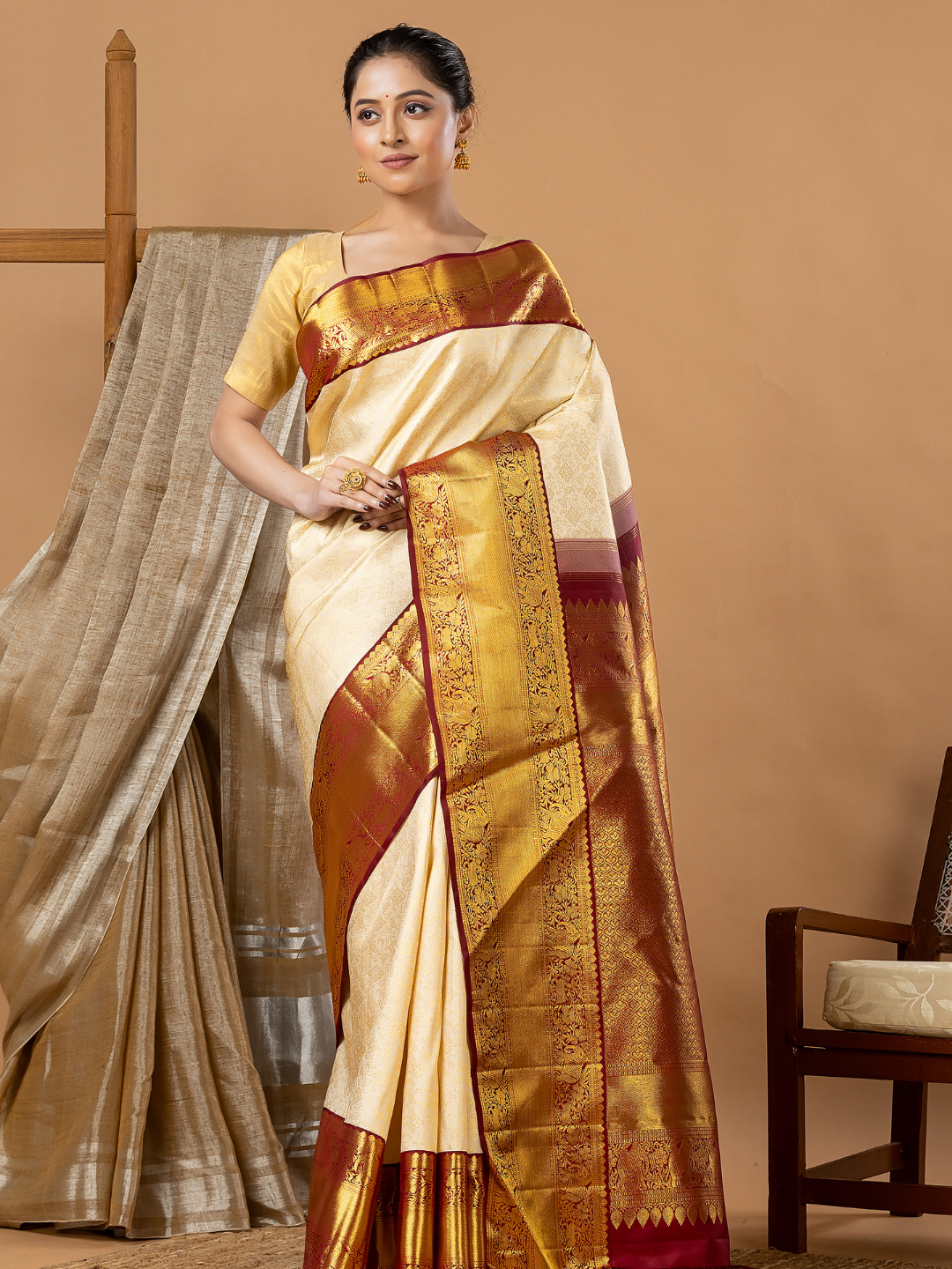 Handloom Kanjivaram Silk Saree | Ivory Cream