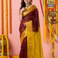 Handloom Korvai Silk Cotton Saree | Deep Maroon