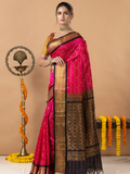 Handloom Korvai Silk Cotton Saree | Fuchsia Pink