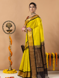 Handloom Korvai Silk Cotton Saree | Lime Yellow