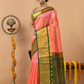 Handloom Korvai Silk Cotton Saree | Peach Coral