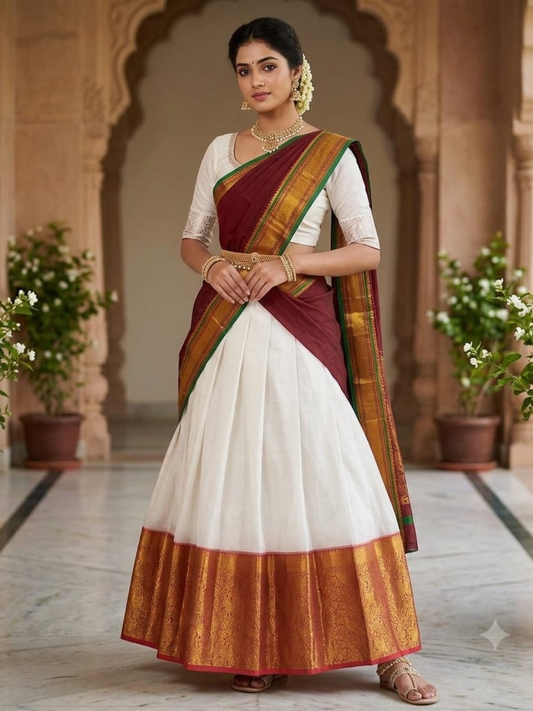 Handloom Narayanpet Cotton Half Saree | Off-White