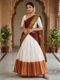 Handloom Narayanpet Cotton Half Saree | Off-White