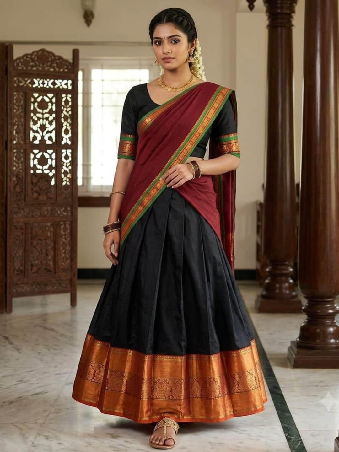 Handloom Narayanpet Cotton Half Saree | Black