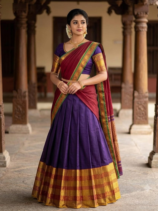 Handloom Narayanpet Cotton Half Saree | Deep Purple