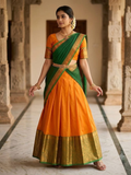 Handloom Narayanpet Cotton Half Saree | Saffron Orange
