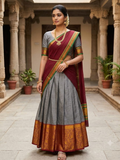 Handloom Narayanpet Cotton Half Saree | Silver Grey
