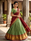 Handloom Narayanpet Cotton Half Saree | Olive Green