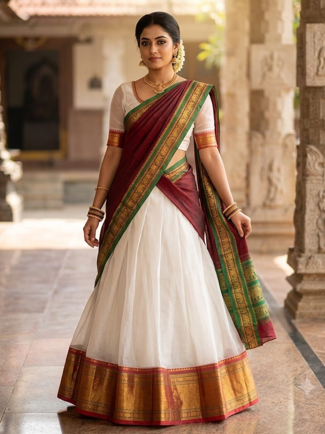Handloom Narayanpet Cotton Half Saree | Off-White