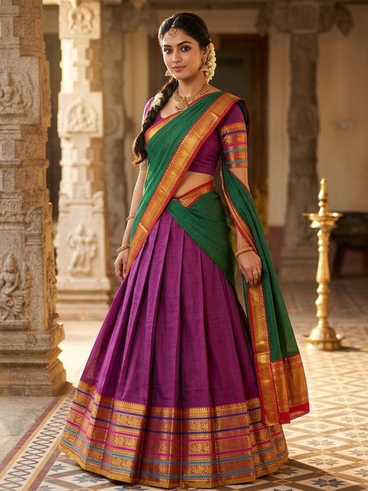 Handloom Narayanpet Cotton Half Saree | Purple
